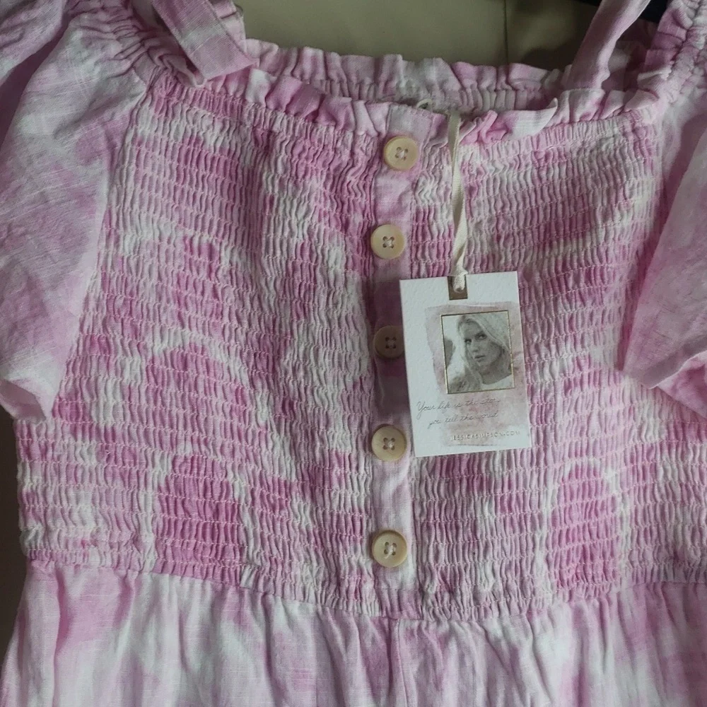 Girls Sea Pink Tie Dye over shoulder Smocked Middle Romper - Jessica Simpson